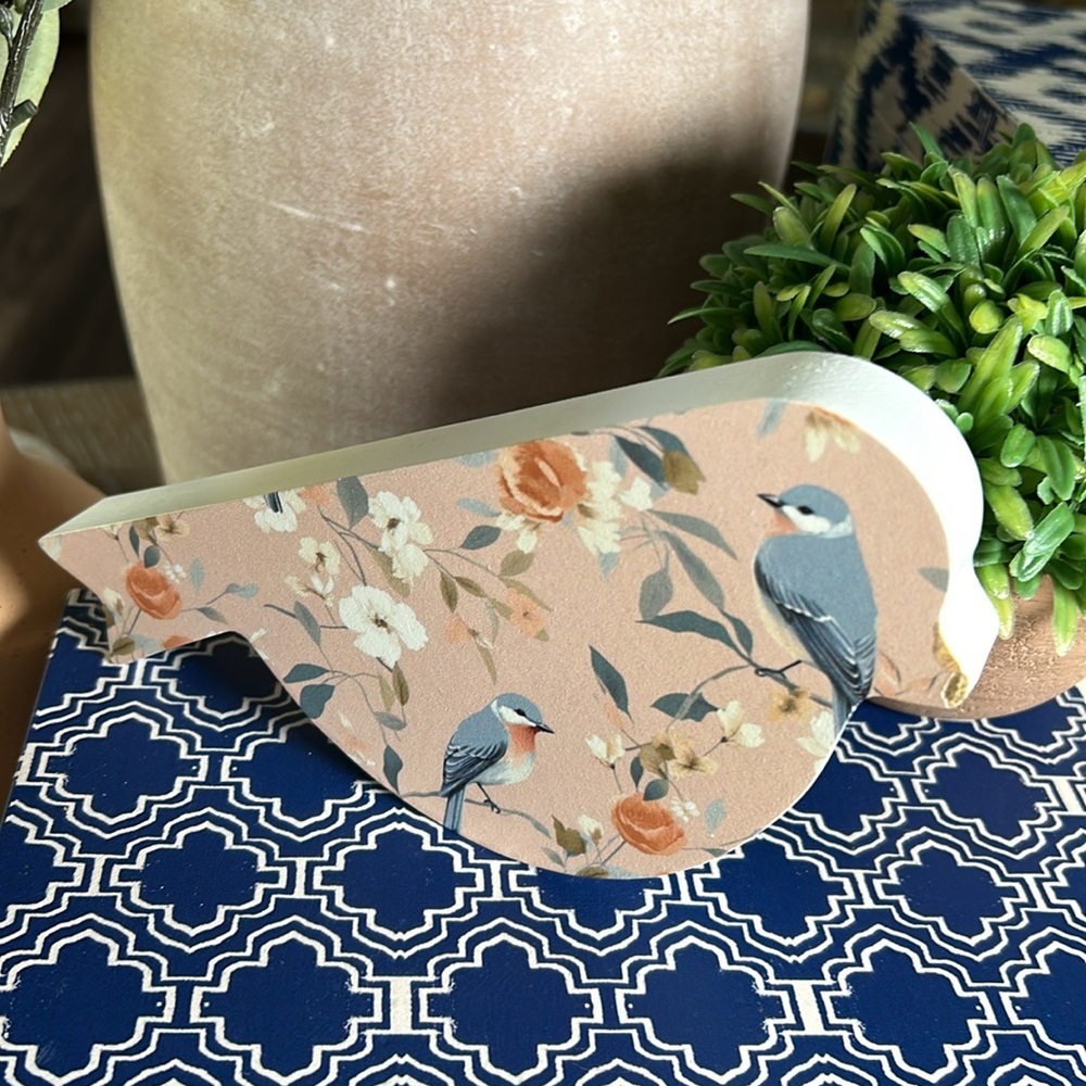NEW! Shabby Chic Cottage Farmhouse Floral Rose Wood Song Bird - Picture 8 of 10